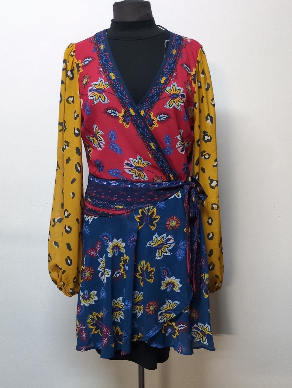 Flying Tomato Multicolor Patterned Dress Boho Tie Front, Size XL